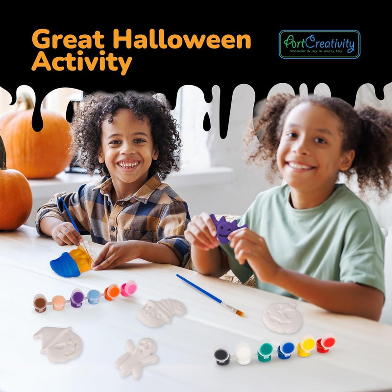 Art Creativity Halloween Ceramic Fridge Magnet Painting Kit - 6 Pack - Halloween Fall Craft Set Includes Paint, Brushes, Magnets - DIY Home Decor Art & Craft for Beginners - Classroom Gifts Supplies - Image 2